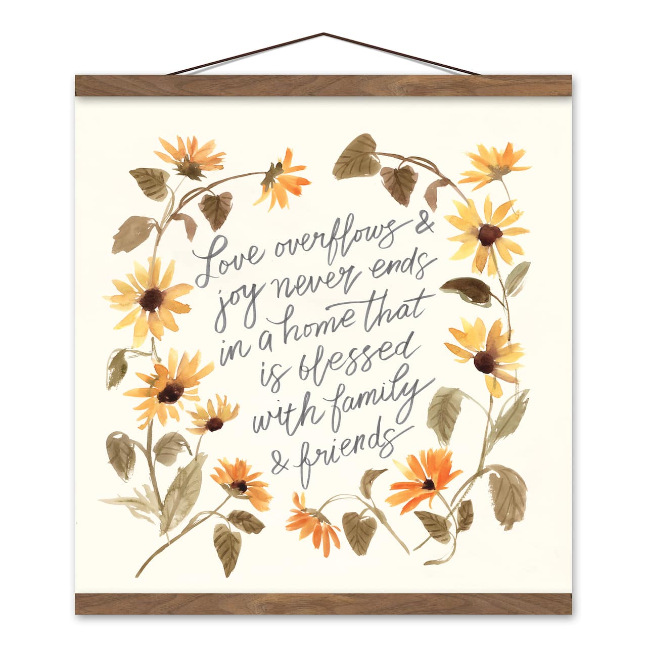 Love Overflows and Joy Never Ends Teak Hanging Canvas